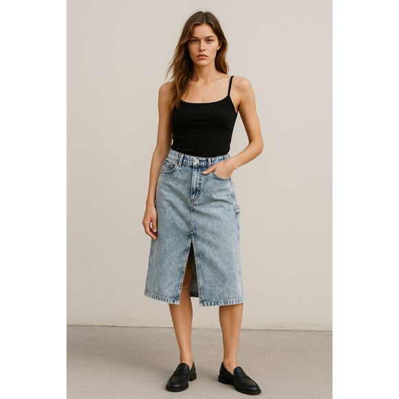 Denim Forum ’90s Carpenter Midi Pencil Skirt — Size 26 - Picture 1 of 7